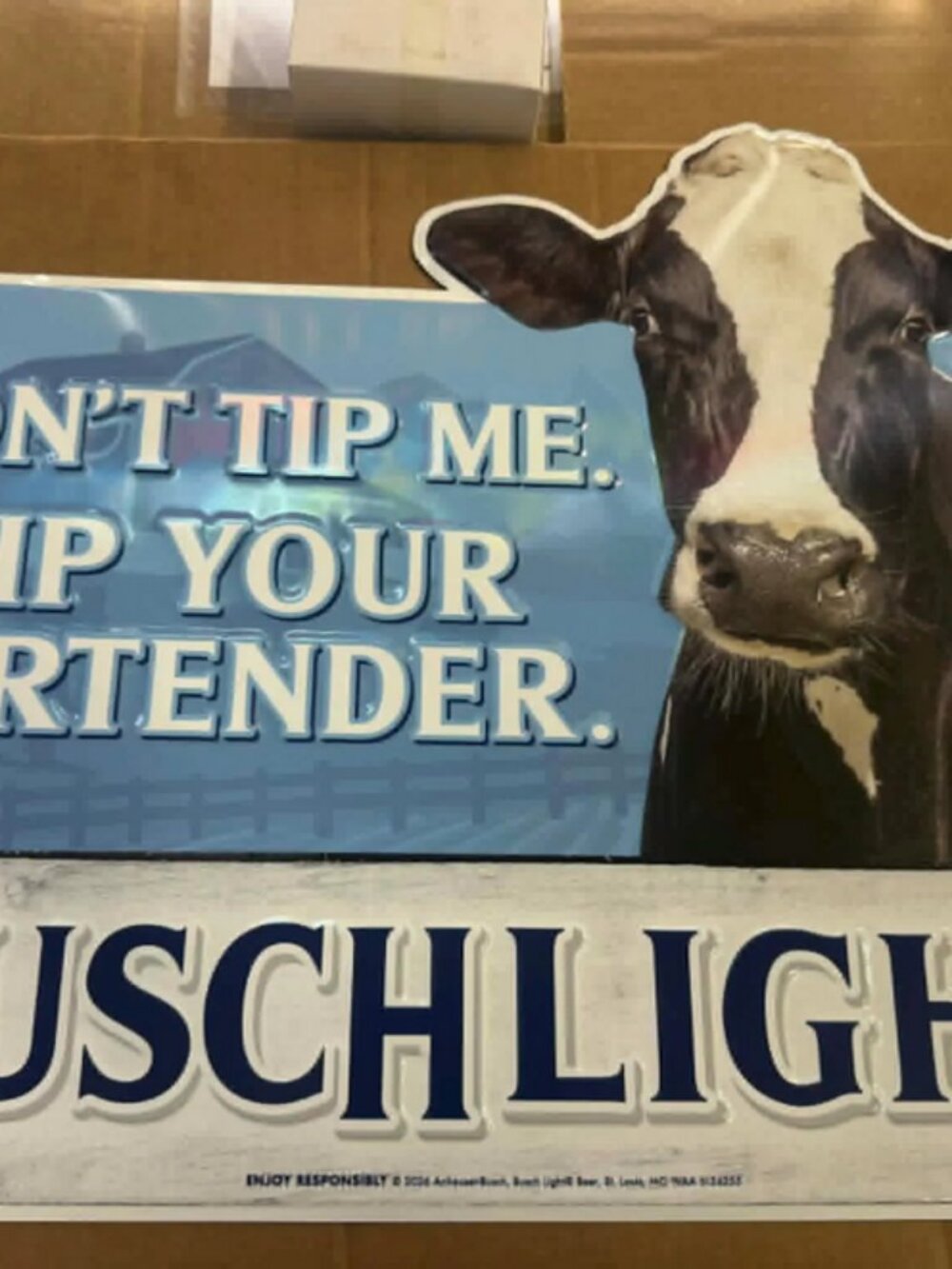Busch Light Cow Metal Sign “Don’t Tip Me Tip Your Bartender” 23x18 Mancavedecor